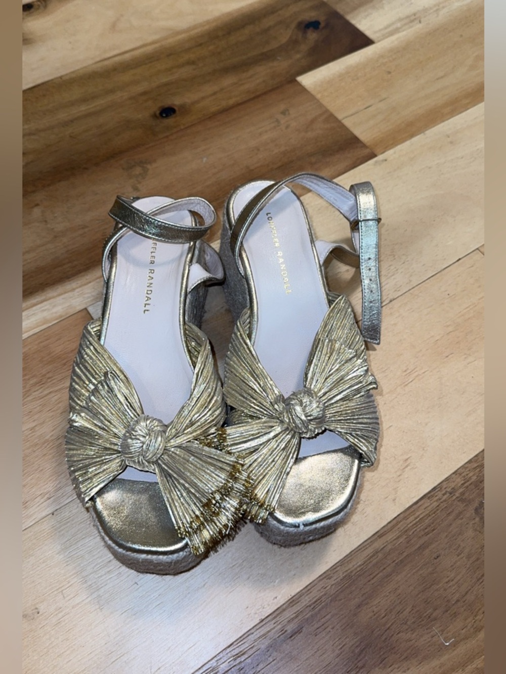 Loeffler Randall Gold Espadrille Bow wedges size 7